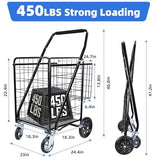 Folding Shopping Cart with Removable Waterproof Liner, 450LBS Capacity Grocery Cart with 39.5 Gal Dual Basket & 360° Swivel Wheels