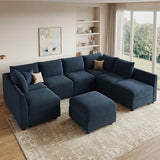 HONBAY Velvet Oversized Modular Sectional Sofa with Storage,Dark Blue