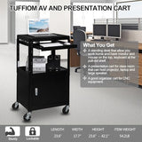 Bonnlo 3-Tiers Rolling AV Presentation Cart with Storage, Mobile Computer Utility Media with Keyboard Tray
