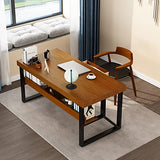 LSSOAZZVVN Modern Metal Solid Wood Computer Desk, Home Office Writing and Reading Workstation Learning Desk