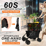 Folding Shopping Cart with Swivel Wheels, 70lbs Capacity Collapsible Grocery Cart with Removable Tote Bag