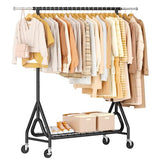 JIEJIERUI Heavy Duty Clothes Rack, Metal Clothing Rack Load 450 LBS, Rolling Coat Racks for Hanging Clothes with Lockable Wheels, Black
