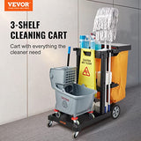 Cleaning Cart, 3-Shelf Commercial Janitorial Cart, 200 lbs Capacity Plastic Housekeeping Cart