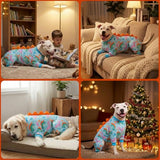 LovinPet Large Dog Pajamas, Four-Leg Stretch Onesie Bodysuit, Lightweight UV-Shielding Pajamas, Anti-Lick Calming Recovery Suit for Surgery, Pull-On for Medium and Large Breeds,Green Orange,3XL