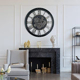 TOPPTIK 27 Inch Moving Gear Wall Clock, Oversized Wall Clocks, Clock Living Room Decor, Solid Wood Frame, Battery Operated, Large Wall Clock with Steampunk Industrial for Fireplace(Black)