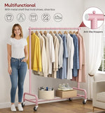 SLEEPING LAMB Heavy Duty Clothing Racks for Hanging Clothes Rack, 43" Wide Rolling Garment Rack Metal Clothing Hanger Rack (Pink)