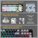 Wireless Mechanical Gaming Keyboard with Knob, Bluetooth 5.0/2.4GHz/USB C Wired Creamy Keyboard with Number Pad for PC Computer