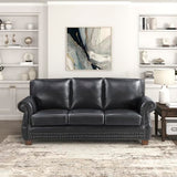 Lexicon 86" W Sofa, Top Grain Leather Match Comfy Sofa with Nailhead Trim, Rolled Arms