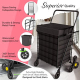 Stairs Climbing Shopping Cart w/Waterproof Basket Liner & 360° Swivel Wheels | Foldable