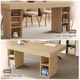 63”Executive Desk with Cabinet Storage, Farmhouse Home Office Desk, Wooden Computer Desk, Oak