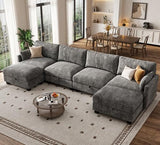 Modular Sectional Sofa, 132" U Shaped Couch with Storage, Chenille