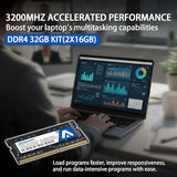 DDR4 32GB Kit (2x16GB) 3200MHz (or 2933MHz or 2666MHz) PC4-25600 CL22 1.2V Unbuffered Non-ECC SODIMM 260-Pin Laptop Notebook PC Computer Memory Module Ram