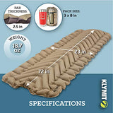 Klymit Static V Inflatable Sleeping Pad for Camping, Lightweight Hiking and Backpacking Air Bed, 3 Inch Thick, Coyote Sand