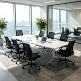 7.5FT Foldable Rectangle Conference Table, Mobile Meeting Tables with Cable