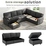 Huatean Home 105" U-Shape Sleeper Sofa with Storage, Large 7-Seat Modular Sectional with Removable Covers, Pull-Out Couch Bed for Living Room, Dark Grey