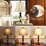 Touch Control Traditional Table Lamp Set of 2, Vintage Bedside Lamps with Dual USB Charging Ports, 3-Way Dimmable Bronze Finish Desk Lamps