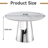 Maotifeys 45'' Round Dining Table White Marble Dining Room Table for 4-6, Circle Faux Marble Kitchen Table with Silver Mirrored Stainless Steel Base for Dining Room, Bistro, Breakfast (Table Only)