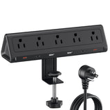 AnnTane Desk Clamp Power Strip USBC, 40W Fast Charging, 10 Ft, Black