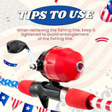 WIDDEN Kids Fishing Pole - Portable Telescopic Fishing Rod Set with Spincast Reel, Net, Bucket and Tackle Box - Patriotic American Flag Fishing Gear for Boys Girls Youth - 4th of July Gift