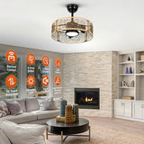 TALOYA 20 Inch Caged Ceiling Fans with Lights Chandelier Remote Control Flush Mount Low Profile for Bedroom Living Room Patio,Reversible, Oak