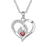 Oseew Personalized Mom Love Heart Pendant Birthstone Necklace for Women 10K 14K 18K Solid Gold Engraved Name Birthday Christmas Mother's Day Gifts