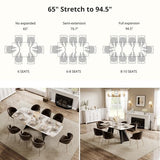 Honyee Extendable Dining Table with Leaf, 65 to 95 Inch Rectangular Sintered Stone