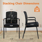 Mesh Back Stacking Office Arm Chairs with Upholstered Fabric Seat and Ergonomic Lumber Support