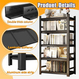5-Tier Bookshelf, Metal Bookcase with Adjustable Storage Shelves