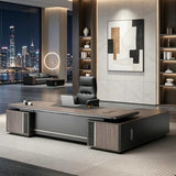 Modern L Shaped Executive Desk with Drawers & Dual Storage Cabinets