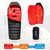 QEZER Down Sleeping Bag for Adults 620 Fill Power 0 Degree Sleeping Bag Cold Weather Ultralight with Pouch for Backpacking, Camping, Hiking