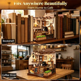 DIY Miniature House Kit for Beginners, Tiny Dollhouse Book Nook Kit Bookshelf Decor, 3D Wooden Puzzle, Gifts for Family Friends Adults Teens, Rustic Farmhouse Café