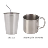 Compact Camping Mess Kit for 1 Person, Reusable Camping Dish Set, Polished 304 Stainless Steel Complete Camping Plates Cups and Bowls Set with Mesh Bag for Backpacking, Hiking