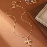 GZQ Chunky Gold Cross Necklaces for Women Big Cross Pendant Necklace Statement Long Chain Prayer Religious Jewelry (B)