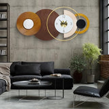 Anmotpe 32x16 inch Large Modern Mid-Century Wall Clock - Non-Ticking Silent Metal and Wood Brown Decorative Clock, Battery Operated Analog Clocks for Living Room, Bedroom, Home Decor