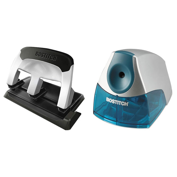 3 Hole Punch, 40 Sheets, Ez Squeeze, All Metal + Electric Pencil Sharpener, Stall-Free Motor, Safety Switch Bostitch
