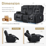 URRED Power Loveseat Recliner Sofa with Massage and Heat，Dark Grey