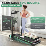 Treadmill with Desk Workstation & Adjustable Height, 450 LBS Weight Capacity, Folding Treadmill with 15% Incline, Bluetooth Speaker & App, Portable 3.5HP Walking Pad