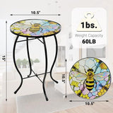 Voumsil Small Side Table with Metal Frame, 10.5" Round Side Tables with Bee Pattern,Outdoor Table for Balcony,Terrace,Garden,Living Room