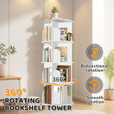 RUNSUNSPRI 4 Tier Rotating Bookshelf Tower, Spinning Bookshelf, Revolving 360° Bookcase Storage Round Carousel, White
