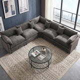 111.4" V-Shaped 5-Seat Sectional Cloud Couch, Chenille Soft Set, Grey