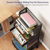 10-Tier Rolling File Cart - Mesh Paper Organizer with Drawer & Hanging File