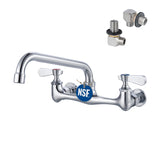 Phivan NSF/ANSI 61 Certified 8" Lead-Free Commercial Sink Faucet Wall Mount, 3 Compartment Sink Faucet with 8" Swivel Spout & Ceramic Valve for Kitchen/Restaurant/Laundry/Utility Sinks, 2 Hole