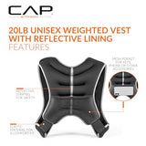 CAP 20LB Weighted Vest Blue – Unisex Workout Vest with Reflective Stripes, Phone Pouch, and Adjustable Fit for Walking, Running, Cardio, Strength Training
