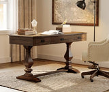 60-inch Vintage Wood Home Office Desk with Stable Solid Wood Pedestral Legs, Tradional Rustic Executive Desk, Dark Walnut Brown