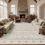 WITSHOCK 12x18 Area Rugs for Living Room Washable Vintage Rug Beige/Brown