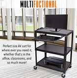 Line Leader Extra Wide Rolling AV Cart - Adjustable Shelf Height Computer Stand Workstation, Includes Pullout Keyboard Tray