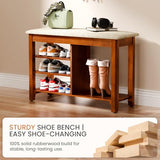 FAGAGA Shoe Rack Bench, Solid Wood Entryway Bench with Cushion and Flip-Top Storage, Adjustable Shelf, Shoe Organizer Bench for Front Door Entrance, Hallway, Living Room, Mudroom (Beige, 31.5" L)