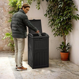 Waterproof Resin Garbage Bin for Hideaway, Deck, Patio, Dark Black
