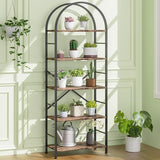 Shintenchi Bookshelf, Arched Bookshelf 5 Tier Bookcase, Tall Shelf for CDs/Books, Home Office Shelf Storage Organizer, Rustic Brown