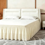 ANARACHON Full Bed Skirt, Wrap-Around Elastic Ruffled Eyelet Bed Skirt Full Size Dust Ruffle with Gathered Styling and Embroidered Details, 18" Drop Length (Light Yellow)